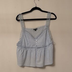 wild fable Light Blue Lace-Trim Button Tank